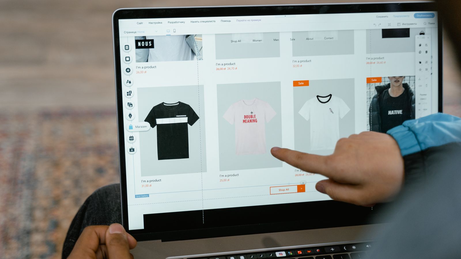 A person browsing an online store on a laptop